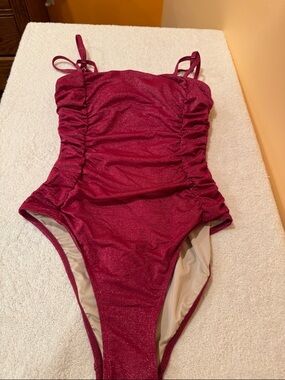 Cupshe Shimmery Burgundy One-Piece Swimsuit